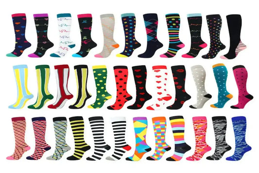 Different types of socks styles including patterned, striped, and colorful designs