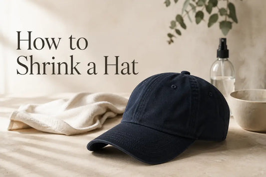 Baseball cap with a towel, spray bottle and warm water for a guide on how to shrink a hat.