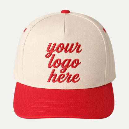 cream red custom embroidered 5 panel cap