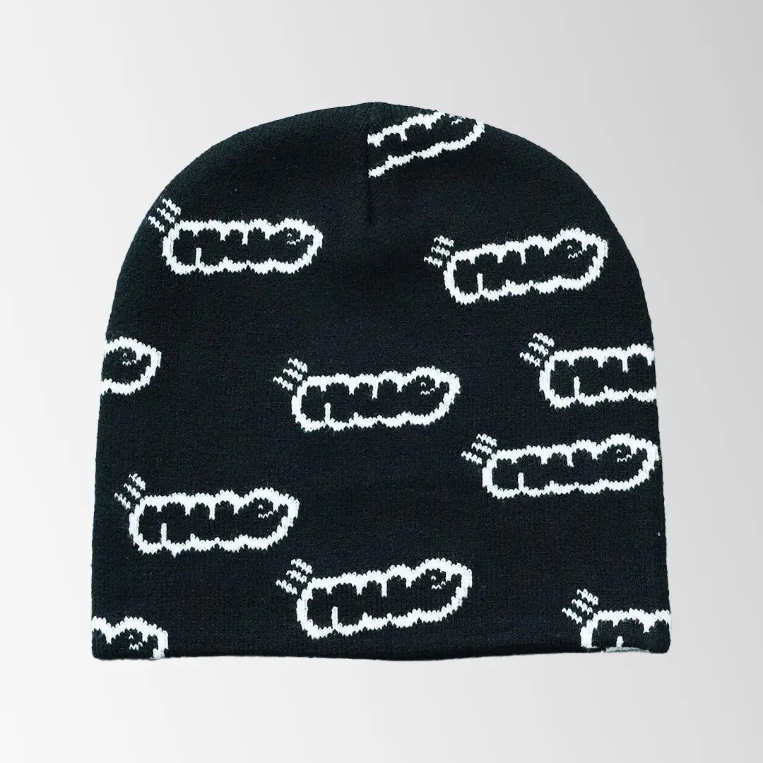 black all-over jacquard logo beanie