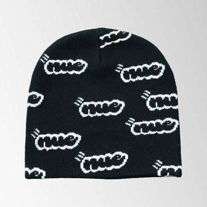black all-over jacquard logo beanie
