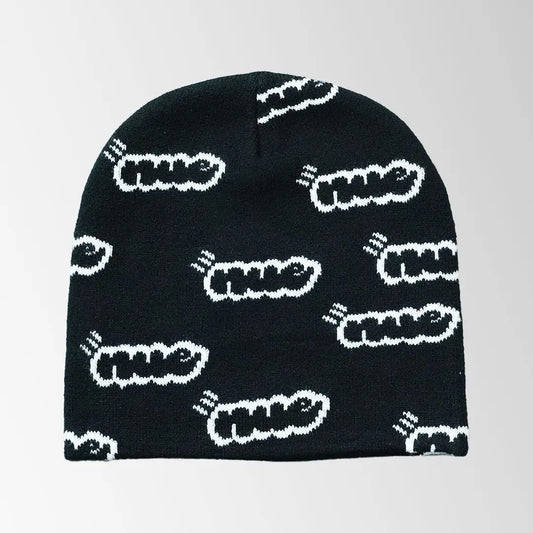 black all-over jacquard logo beanie