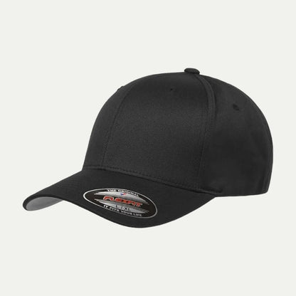black stretch fit baseball hat with curved brim
