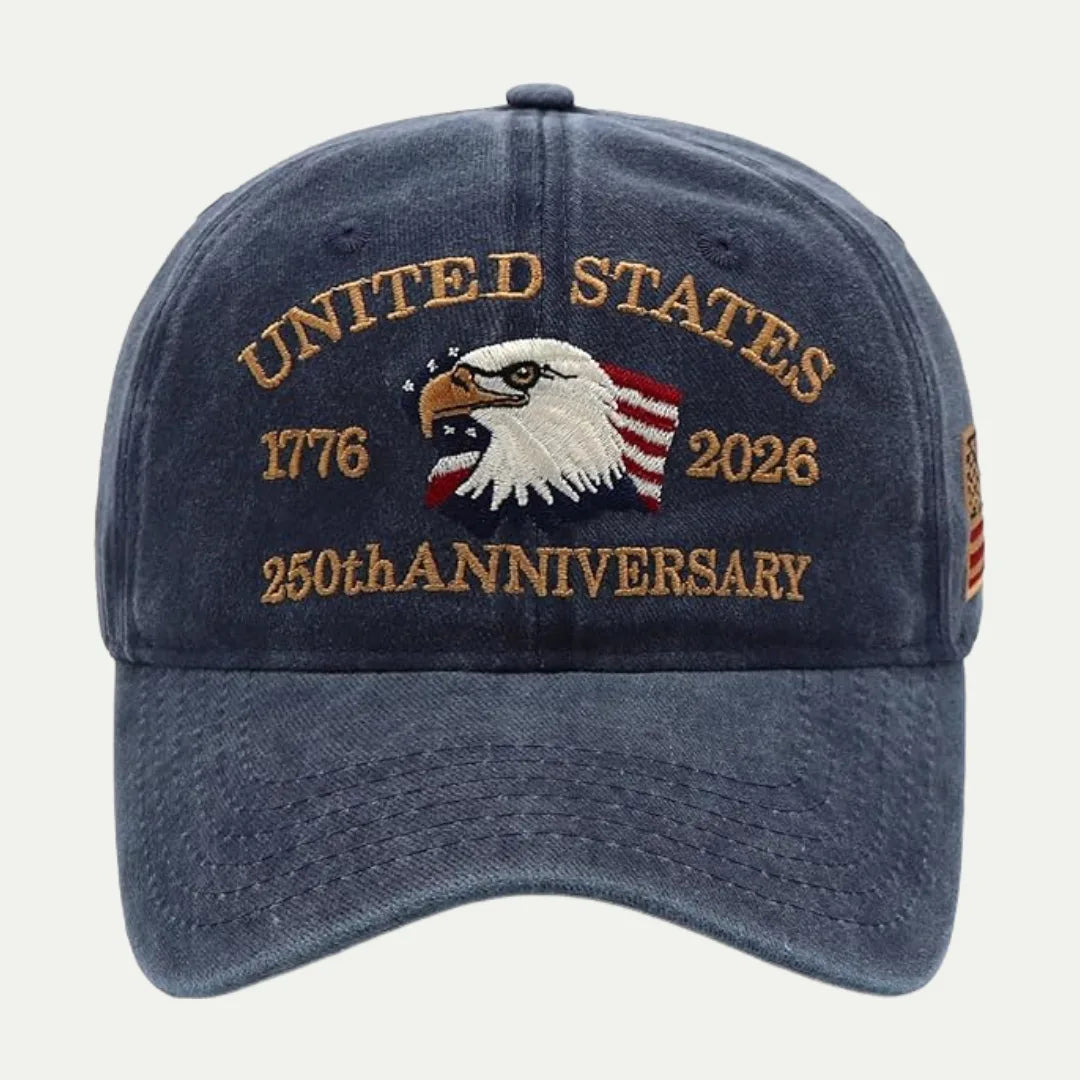 navy commemorative embroidered baseball hat front view