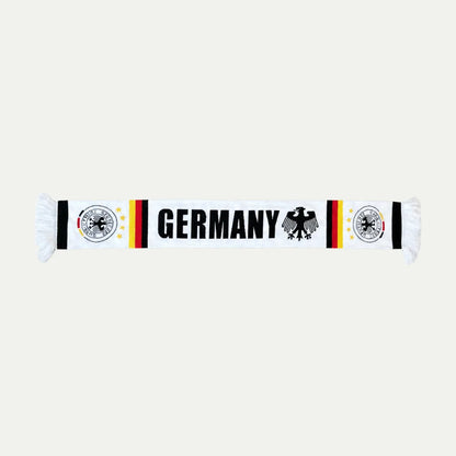 white mini Germany soccer scarf with fringe ends