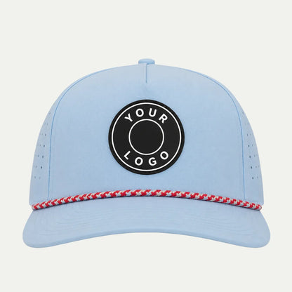 light blue custom PVC patch golf hat front view
