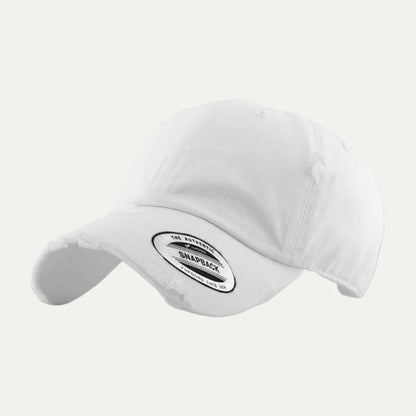 white distressed washed baseball cap side view