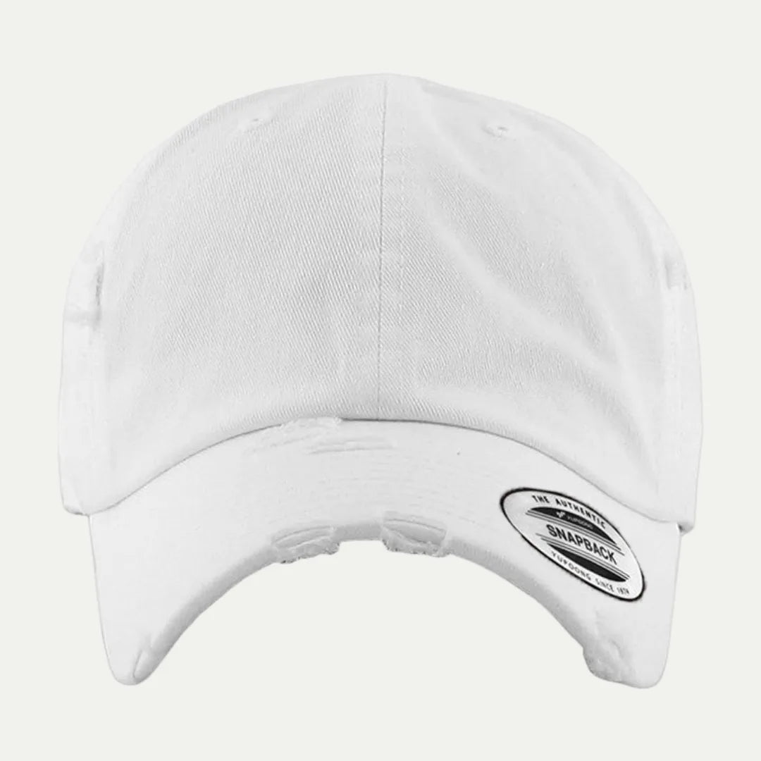 white distressed washed baseball cap front view