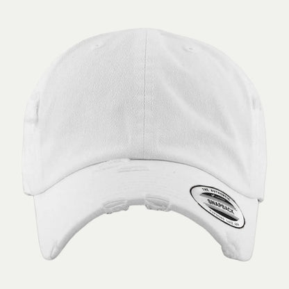 white distressed washed baseball cap front view