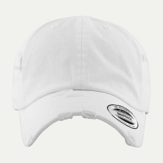 white distressed washed baseball cap front view