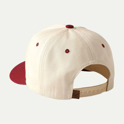cream red snapback cap back view