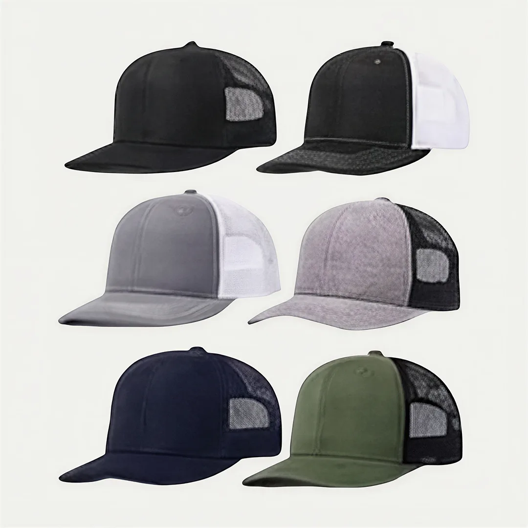 custom heather mesh trucker hats in multiple color options