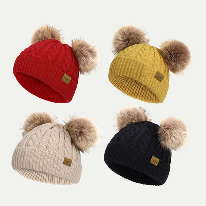 double pom beanies cable knit multicolor