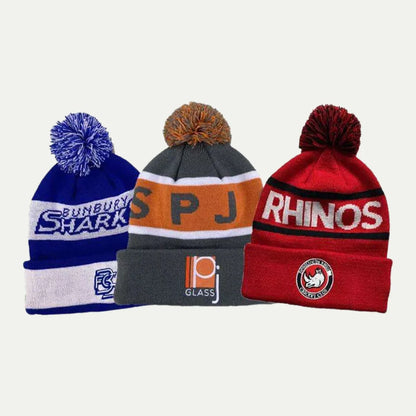 embroidered pom beanies logo multicolor