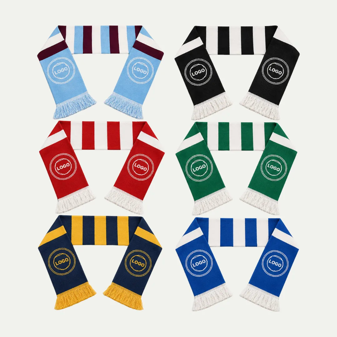 custom striped team scarves collection with fringe ends