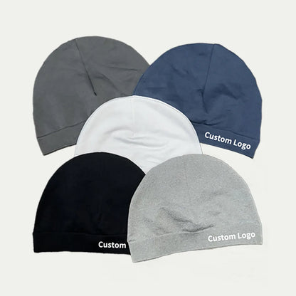 assorted satin lined cuffed beanies in multiple colors with logo placement
