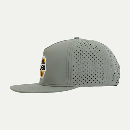 sage custom performance trucker hat side view with perforated panels