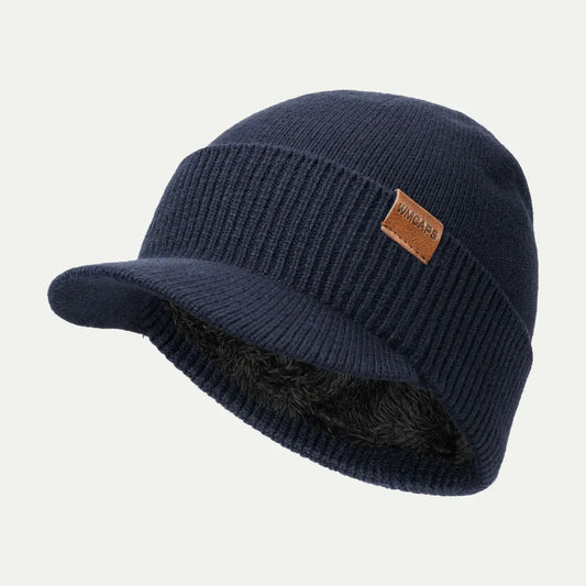 custom fleece lined beanie with brim rib knit visor winter