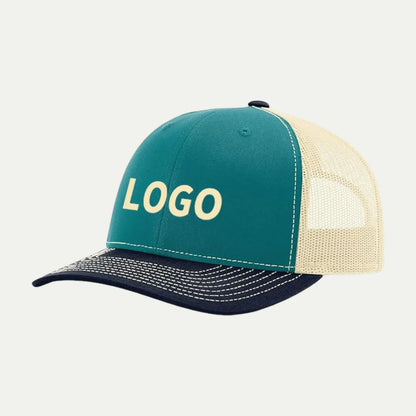 teal printed logo mesh back baseball cap front angle