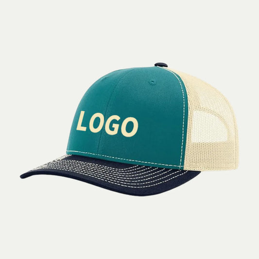 teal printed logo mesh back baseball cap front angle