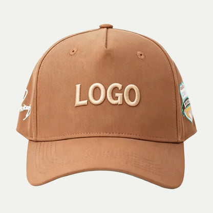 brown custom 3D embroidered baseball cap with raised front logo