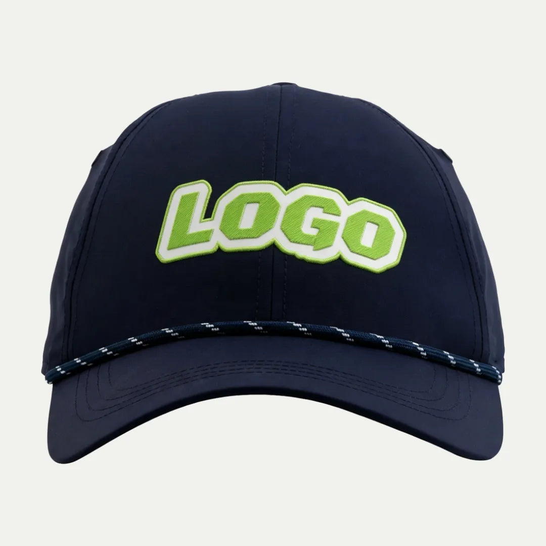 navy rope baseball cap with green front logo front view