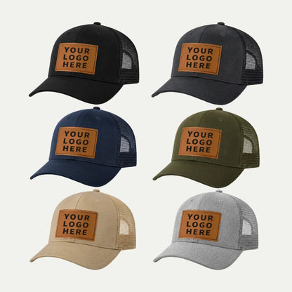 leather patch mesh baseball hats in multiple colors