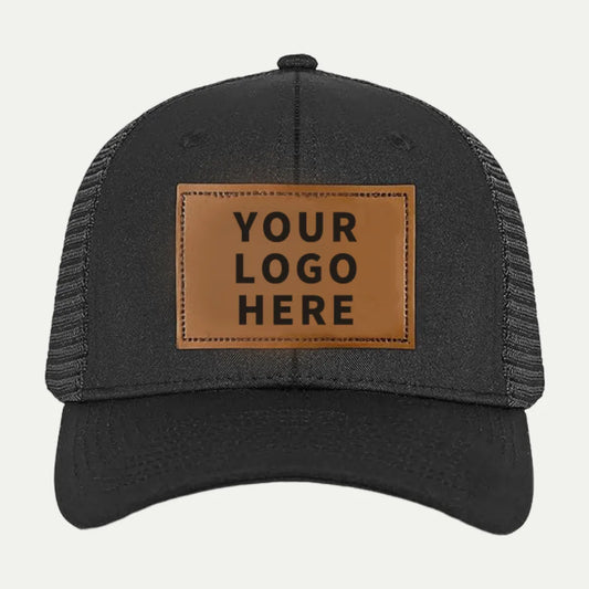 black leather patch mesh baseball hat front product image
